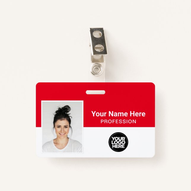 Badge Employé, nom, logo, photo ID (Devant avec clip)
