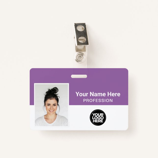 Badge Employé, nom, logo, photo ID (Devant avec clip)