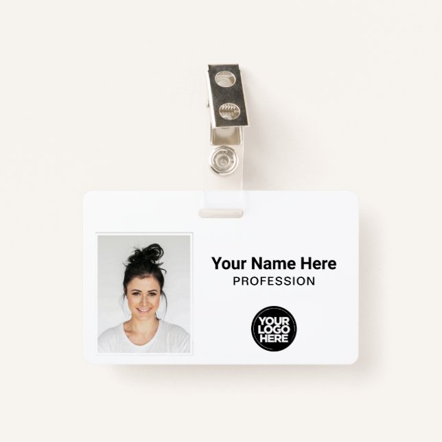 Badge Employé, nom, logo, photo ID (Devant avec clip)