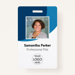 Badge Employé Personnalisé Bleu - Photo, Logo, Code-barr