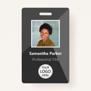 Badge Employé personnalisé gris - ID photo, logo, code b