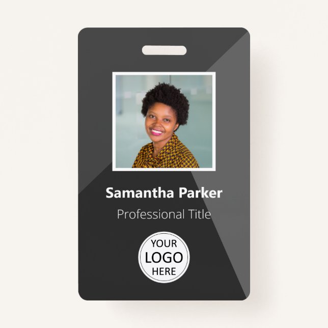 Badge Employé personnalisé gris - ID photo, logo, code b (Devant)