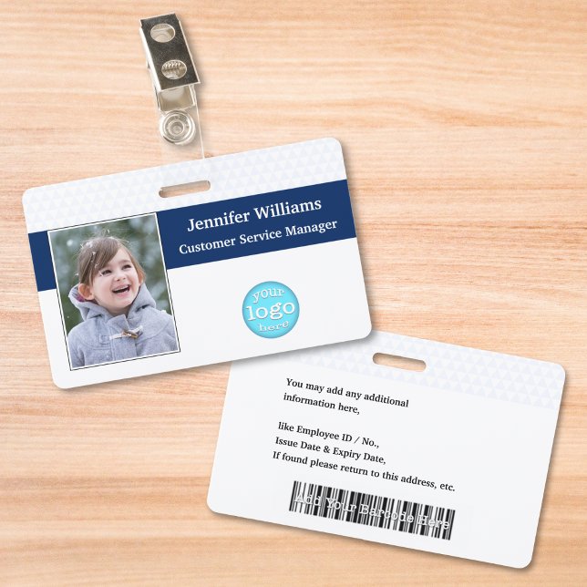 Badge Employé Personnalisé Nom photo Logo Code-barres (Custom Employee Staff Photo Name Logo Barcode ID Badge)
