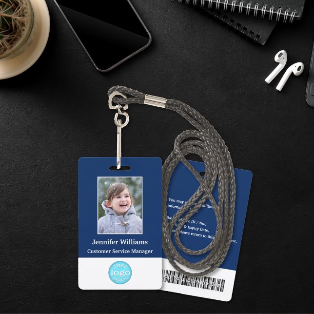 Badge Employé Personnalisé Nom photo Logo Code-barres (Custom Employee Staff Photo Name Logo Barcode ID Badge)