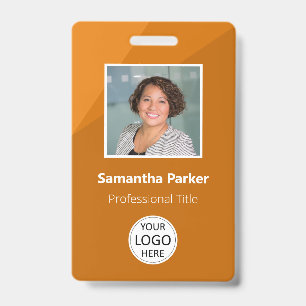 Badge Employé personnalisé orange - ID photo, logo, code