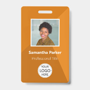 Badge Employé personnalisé orange - ID photo, logo, code