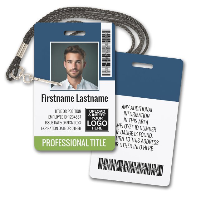 Badge Employé Personnalisé - Photo, Code Barre, Logo, No (Plastic ID Badge - Customize with Employee Photo and Credentials. Black and Red Accents)