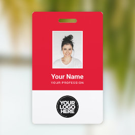 Badge Employé Personnalisé Rouge, Code-Barres, Log