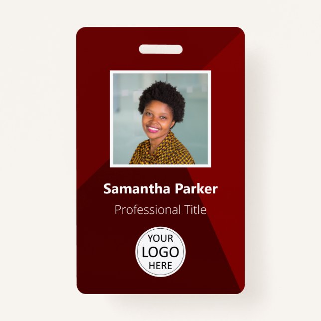 Badge Employé personnalisé rouge - ID photo, logo, code  (Devant)