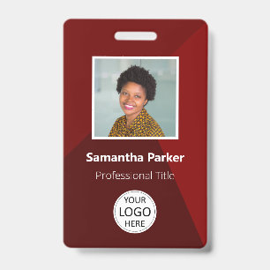 Badge Employé Personnalisé Rouge - Photo ID, Logo,