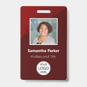 Badge Employé Personnalisé Rouge - Photo ID, Logo,