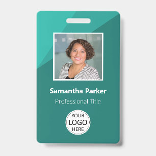 Badge Employé personnalisé turquoise - ID photo, logo, c