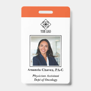 Badge employé personnalisé vertical Orange Nom