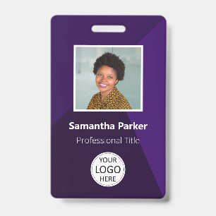 Badge Employé Personnalisé Violet - Photo, Logo, C