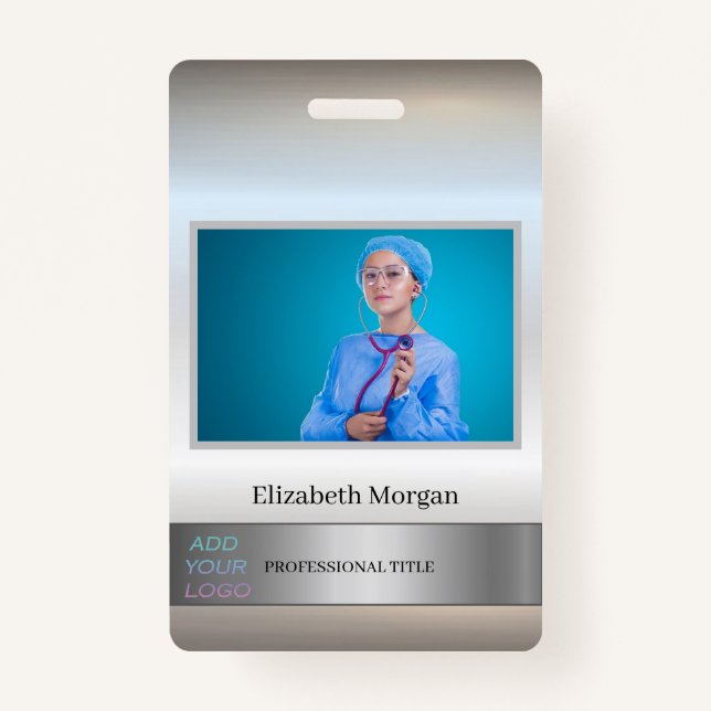 Badge Employé Photo Silver Ajouter votre logo (Devant)