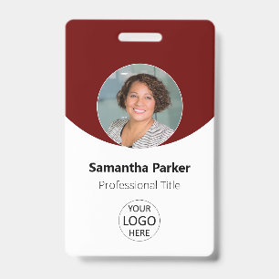 Badge employé rouge personnalisé avec photo, logo,