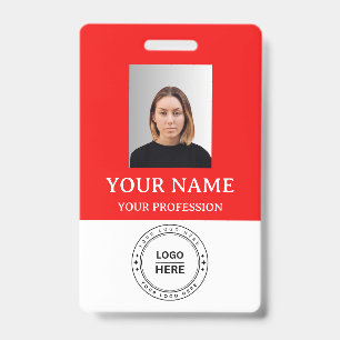 Badge Employé rouge personnalisé avec Photo, Logo,