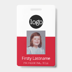 Badge Employé Rouge - Photo, Code-barres, Logo, Nom ID