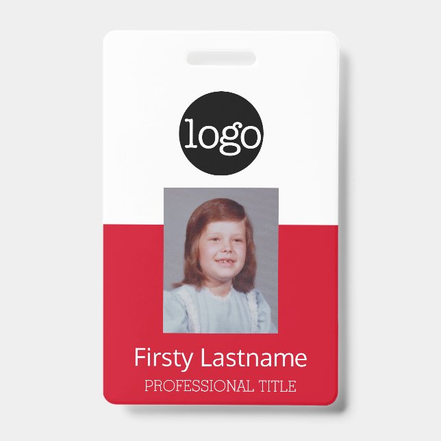 Badge Employé Rouge - Photo, Code-barres, Logo, Nom ID (Avant)