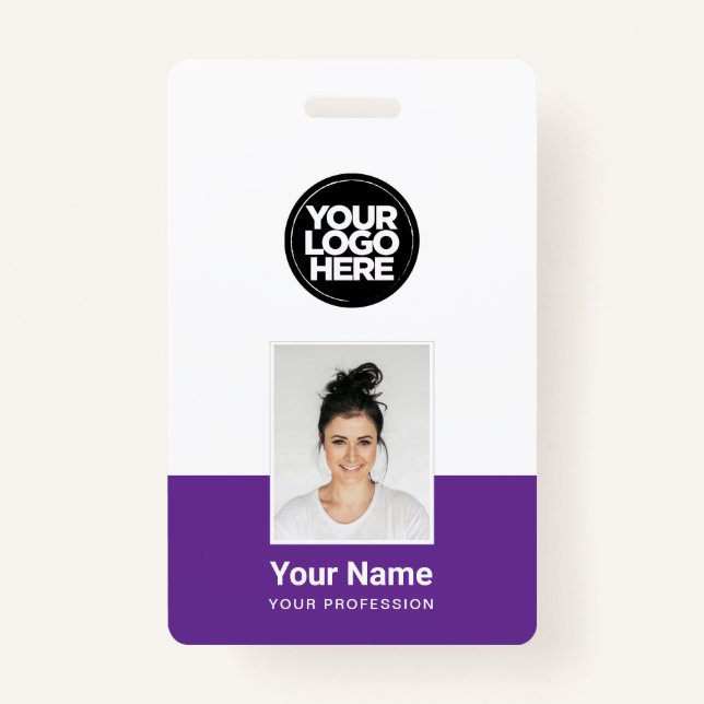 Badge Employé Violet - Photo, Code-Barre, Grand Logo, No (Devant)