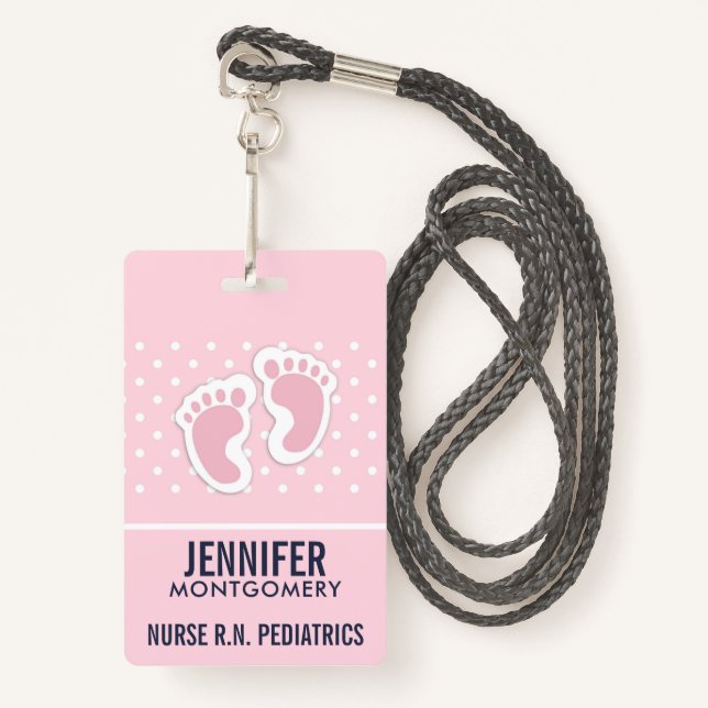 Badge Empreintes Bébé Rose Cute (Devant avec lanière)