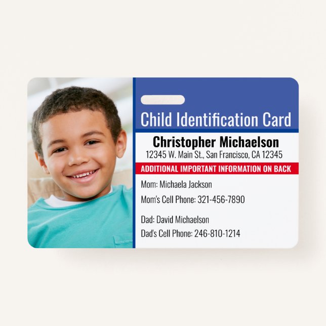 Badge Enfant ID Médicale Allergie d'urgence Photo (Devant)