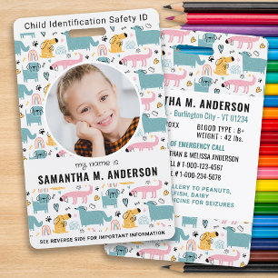Badge Enfants ID Urgence Chiots Mignons Identification E