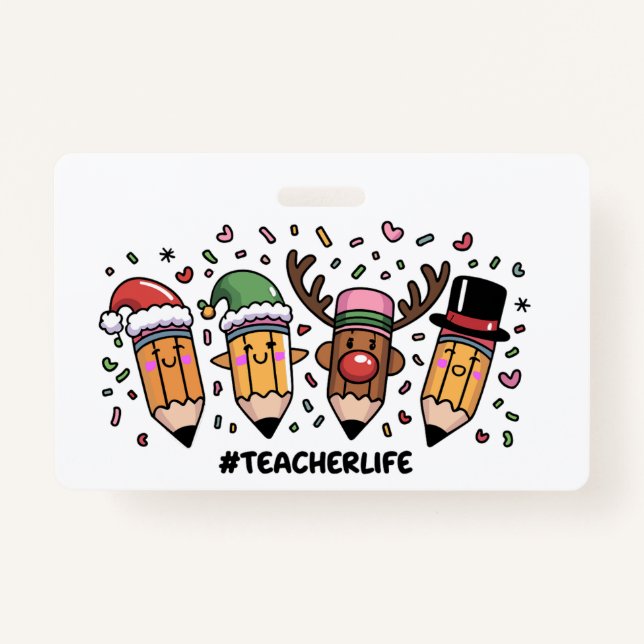 Badge Enseignant Noël Pencils Enseignant Vie Joyeux Noël (Devant)