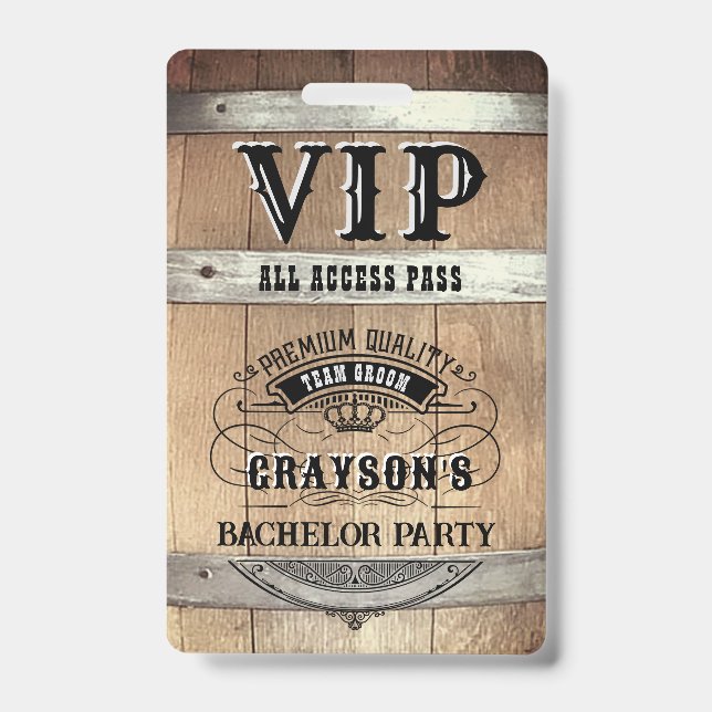 Badge Enterrement de vie de garçon Rustique Passe VIP (Avant)