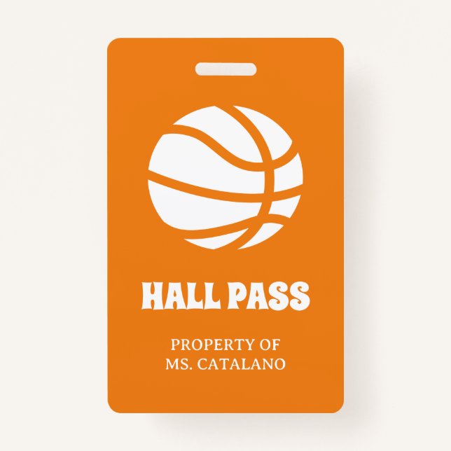 Badge entraîneur de basketball Teacher Hall Pass couleur (Dos)