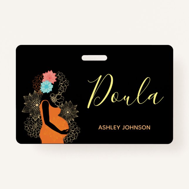 Badge Entraîneur de naissance Doula Calligraphie florale (Devant)