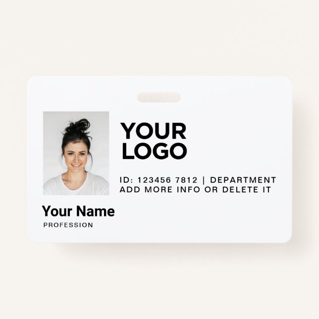 Badge Entreprise Blanc Employé Moderne Photo ID Sécurité (Devant)