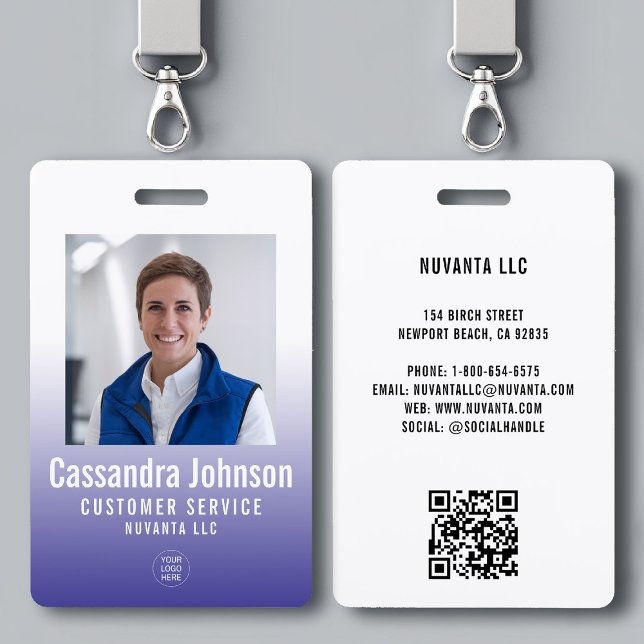 Badge Entreprise Bleu Dégradé Employé Photo (company corporate business employee photo id badge template blue gradient modern minimalist simple)