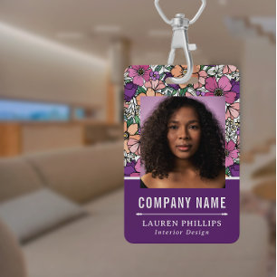 Badge Entreprise de motifs floraux jolis rose et violet