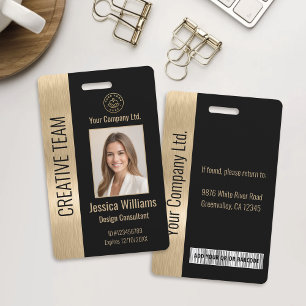 Badge Entreprise Employé noir Faux brossé Gold ID