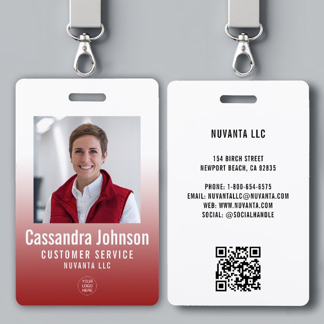 Badge Entreprise Entreprise Dégradé Rouge Numéro d'emplo (company corporate business employee photo id badge template red gradient modern minimalist simple)