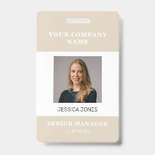 Badge Entreprise moderne Employé Photo Logo Nom Beige