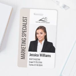 Badge Entreprise moderne Employé Photo Logo Nom Beige ID
