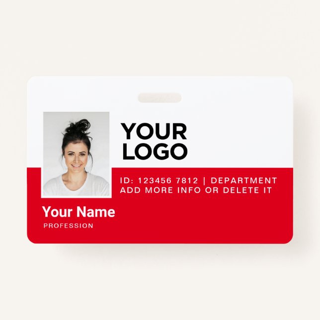 Badge Entreprise Rouge Employé moderne Photo ID Sécurité (Devant)