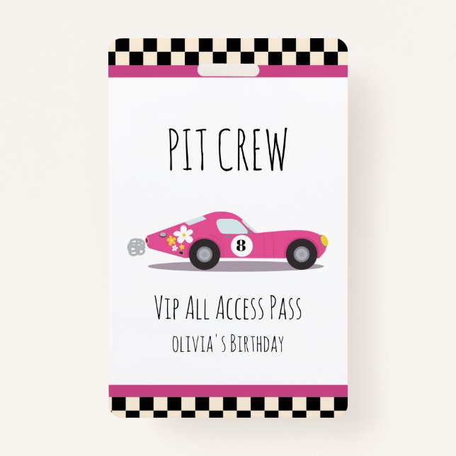 Badge Équipage Pit Course Voiture Anniversaire Fête Pit  (Devant)