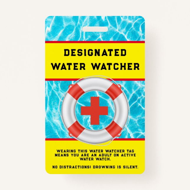 Badge Été Piscine d'eau Sécurité Garde-vie Eau (Devant)