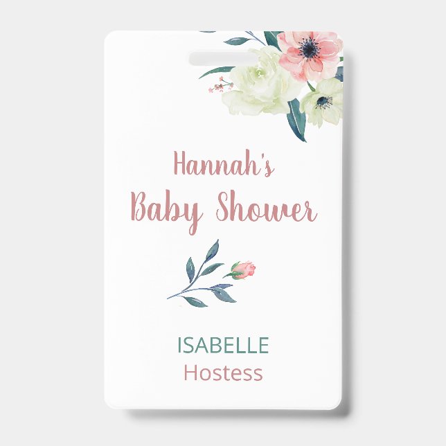 Badge Étiquette baby shower rose Floral Hostals or Guest (Avant)