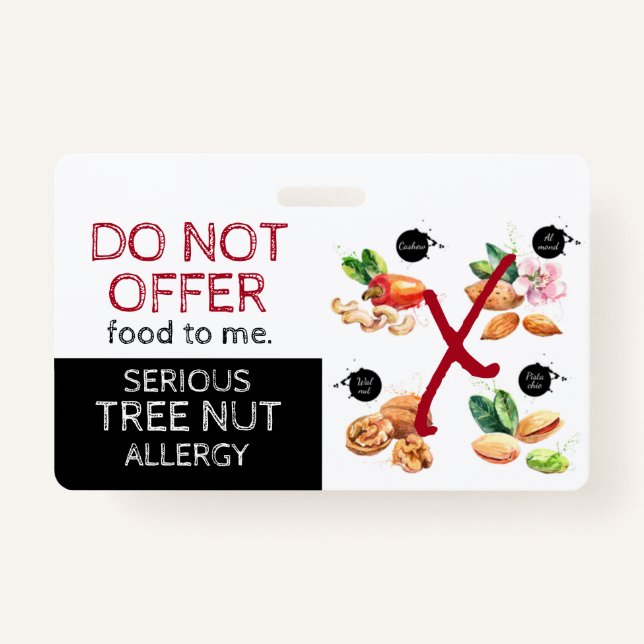 Badge Étiquette d'alerte d'allergie aux aliments de noix (Devant)