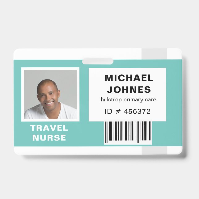 Badge étiquette nominative avec code-barres pour employé (Avant)