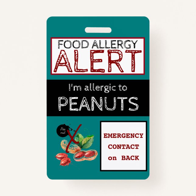 Badge Étiquette Turquoise Alerte d'allergie aux aliments (Devant)