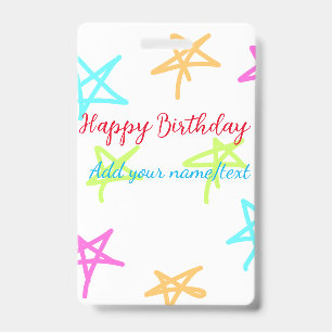 Badge Etoiles colorées heureux anniversaire ajouter nom