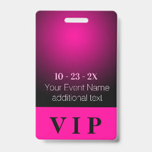 Badge Événement VIP dégradé rose néon et noir