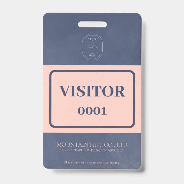 Badge Exemple de carte visiteur à code-barres bleu marin (Avant)