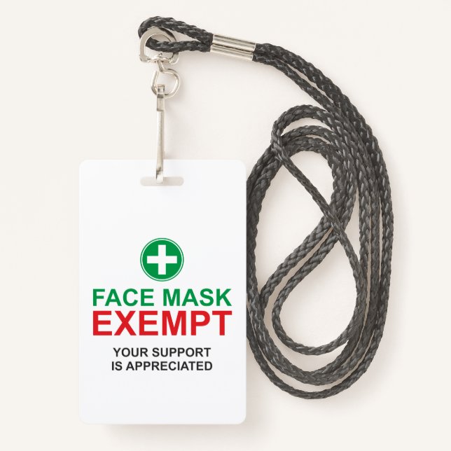 Badge Exonération du masque facial (Devant avec lanière)