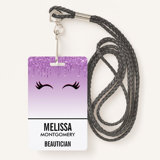 Badge Eyelashes rose et noir élégant sur Parties scintil (Devant avec lanière)